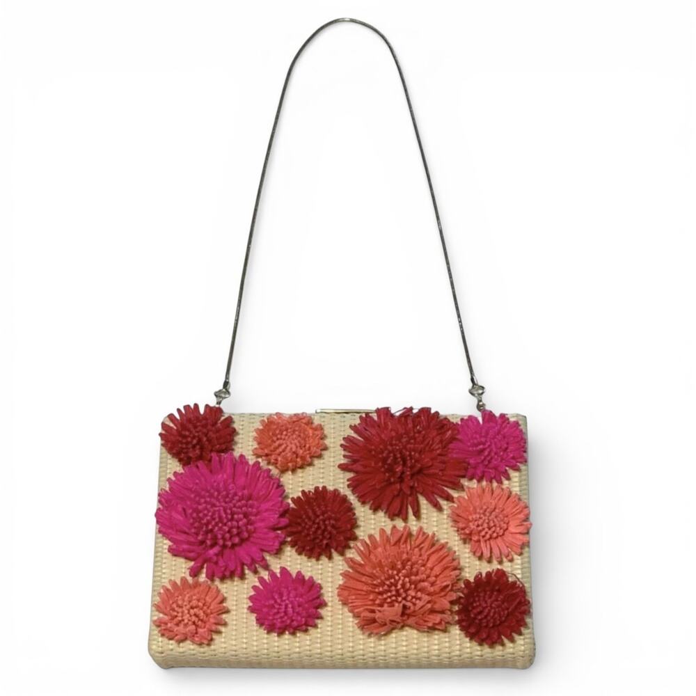 Kate Spade Raffia Floral Clutch Shoulder Bag Straw Structured Resort Montigo Ave
